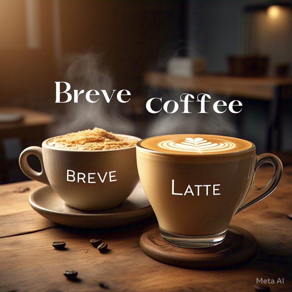 "Comparison of Breve Coffee and Latte, highlighting differences in texture and composition.
